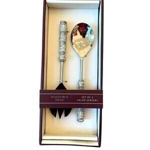 Ridgefield Home Silver Rhinestone Salad Serving Spoons Set of 2 Holiday Glam New
